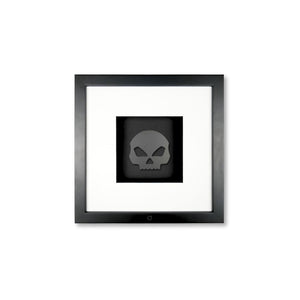 Quadratwerk Wandbild Pure Black Totenkopf 27cm - Rahmen Schwarz, Hintergrund Schwarz, Passepartout Weiß/Schwarz