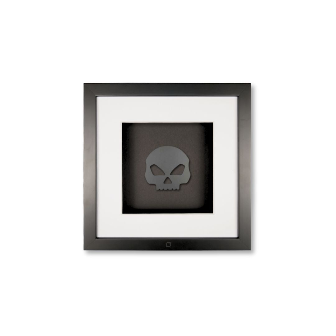 Quadratwerk Wandbild Pure Black Totenkopf 27cm - Rahmen Schwarz, Hintergrund Schwarz, Passepartout Weiß/Weiß