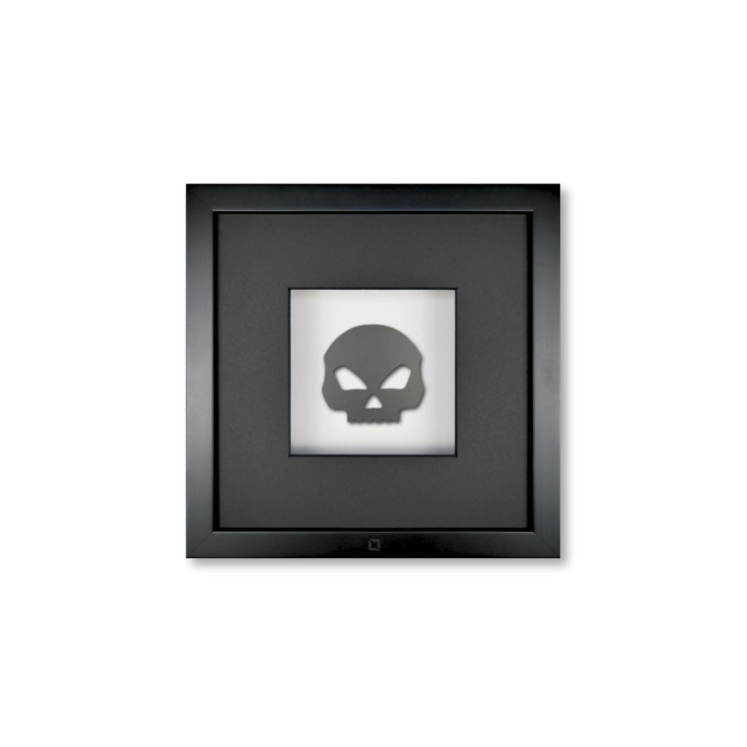 Quadratwerk Wandbild Pure Black Totenkopf 27cm - Rahmen Schwarz, Hintergrund Weiß, Passepartout Schwarz/Schwarz