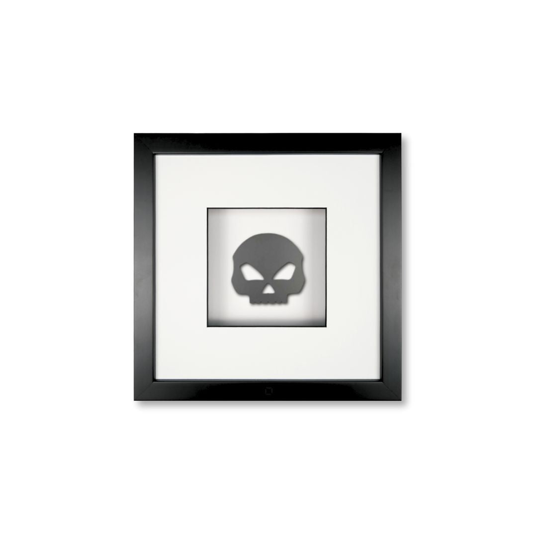 Quadratwerk Wandbild Pure Black Totenkopf 27cm - Rahmen Schwarz, Hintergrund Weiß, Passepartout Weiß/Schwarz