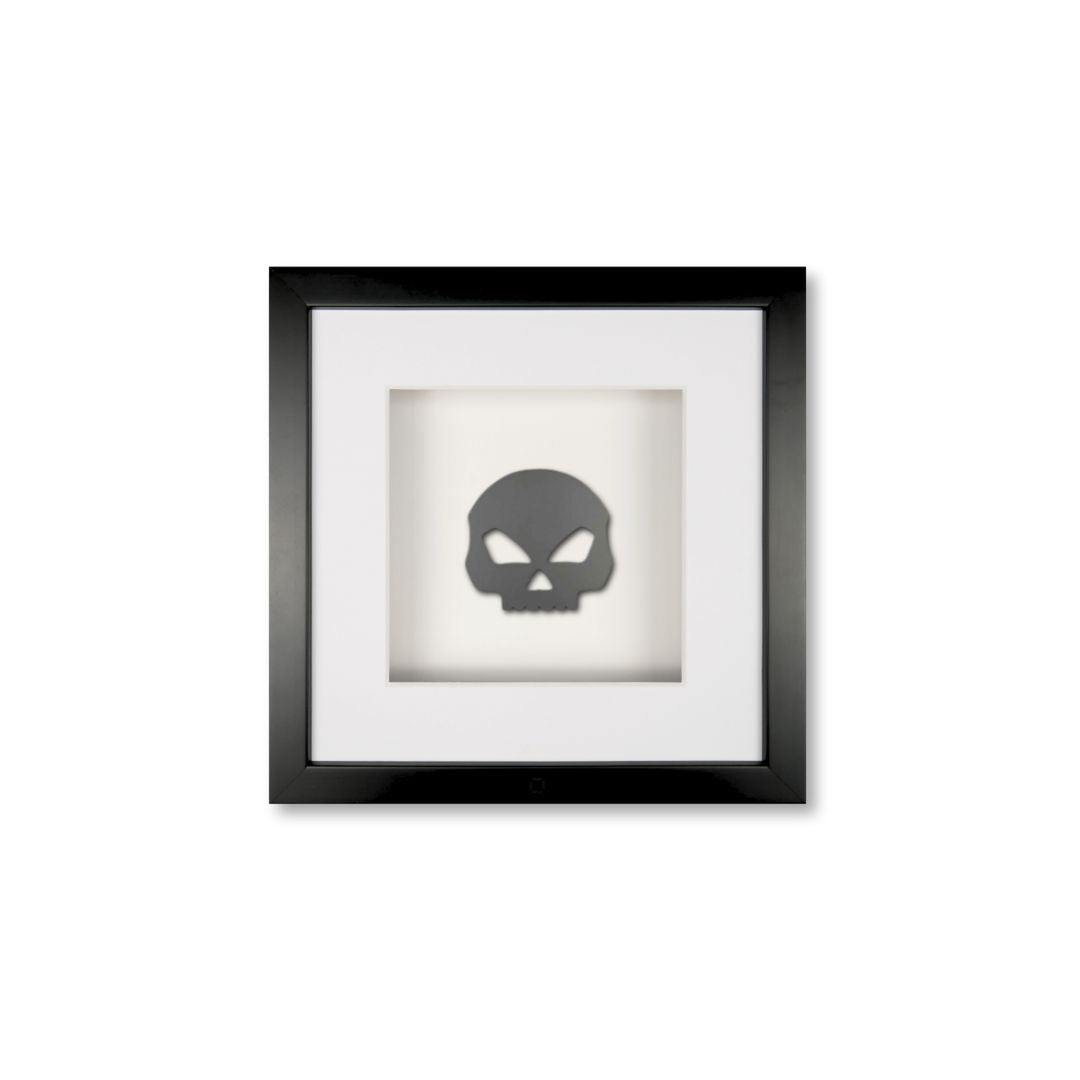 Quadratwerk Wandbild Pure Black Totenkopf 27cm - Rahmen Schwarz, Hintergrund Weiß, Passepartout Weiß/Weiß