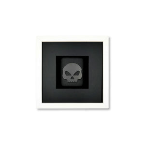 Quadratwerk Wandbild Pure Black Totenkopf 27cm - Rahmen Weiß, Hintergrund Schwarz, Passepartout Schwarz/Schwarz