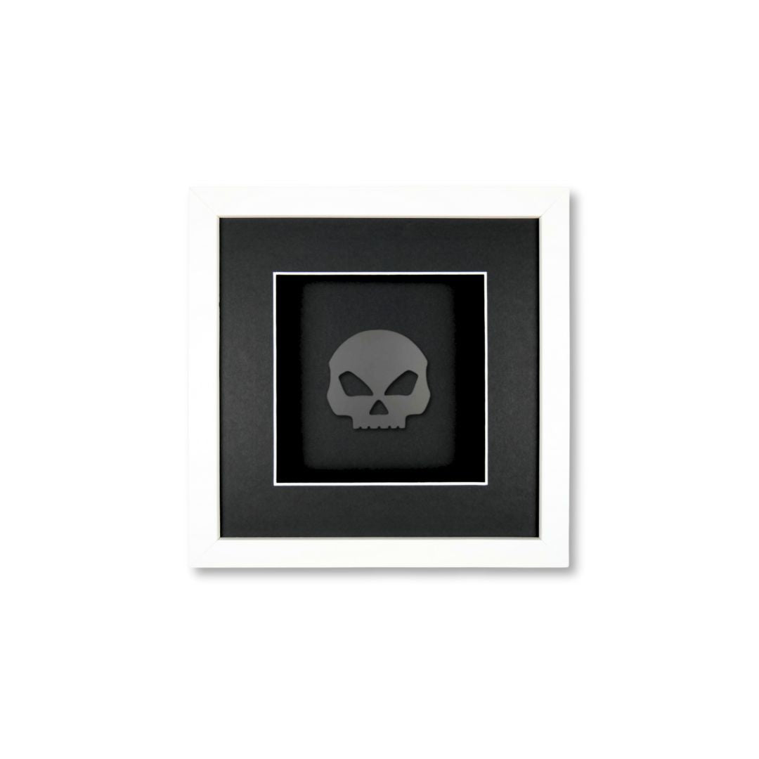 Quadratwerk Wandbild Pure Black Totenkopf 27cm - Rahmen Weiß, Hintergrund Schwarz, Passepartout Schwarz/Weiß