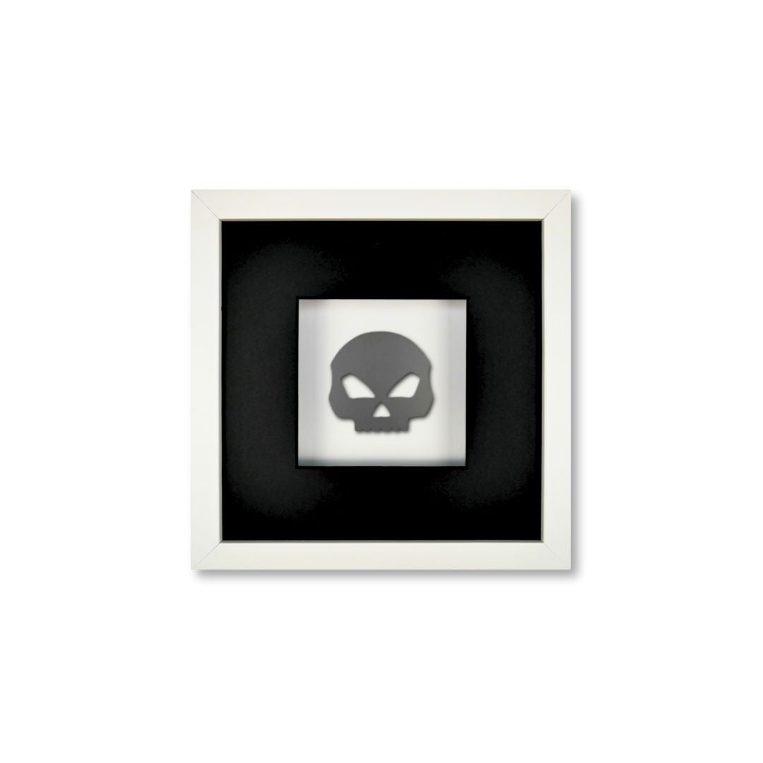 Quadratwerk Wandbild Pure Black Totenkopf 27cm - Rahmen Weiß, Hintergrund Weiß, Passepartout Schwarz/Schwarz