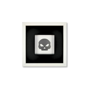 Quadratwerk Wandbild Pure Black Totenkopf 27cm - Rahmen Weiß, Hintergrund Weiß, Passepartout Schwarz/Schwarz