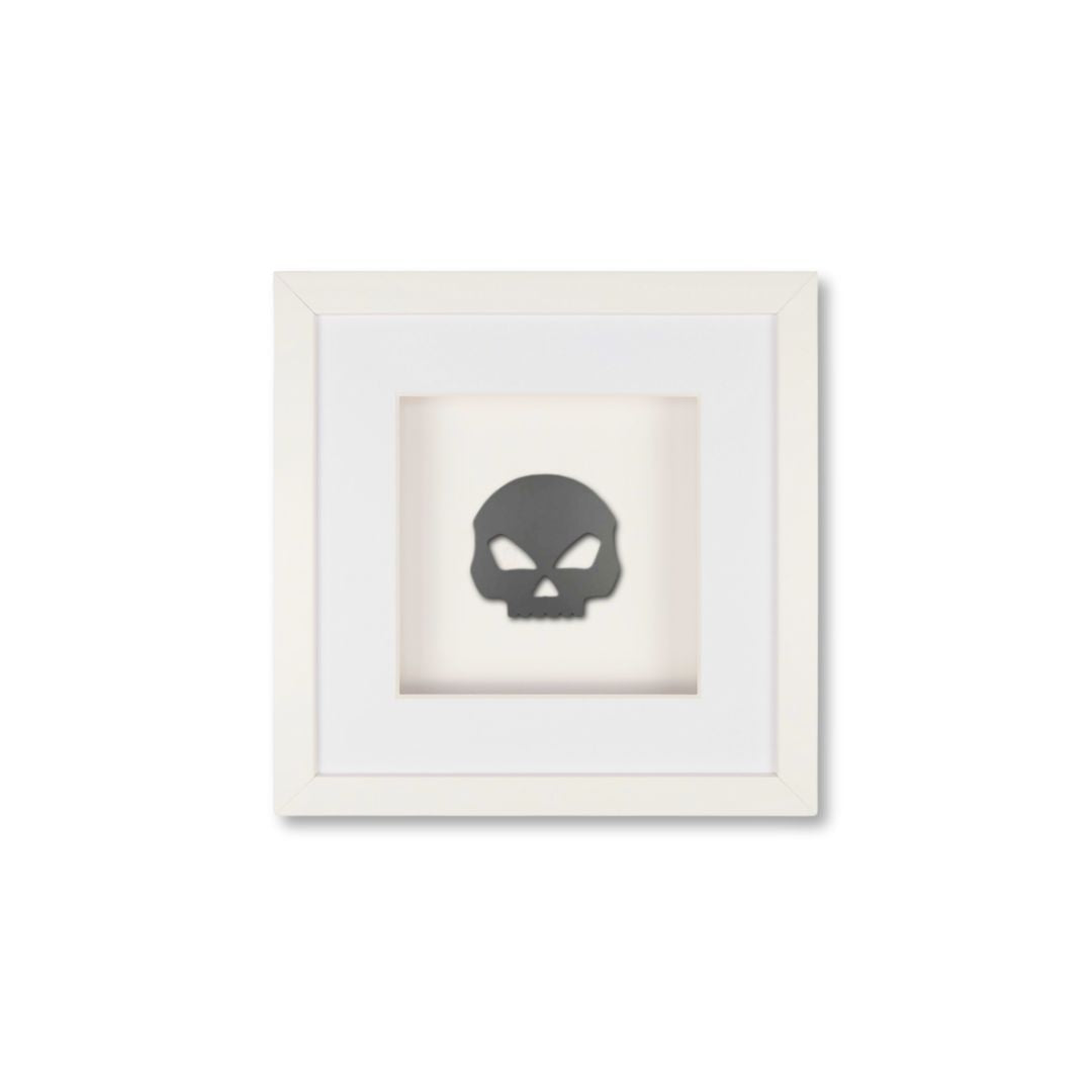 Quadratwerk Wandbild Pure Black Totenkopf 27cm - Rahmen Weiß, Hintergrund Weiß, Passepartout Weiß/Weiß