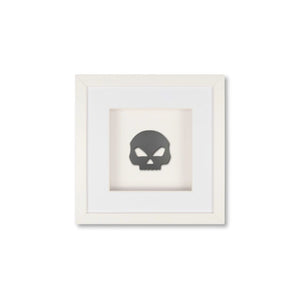 Quadratwerk Wandbild Pure Black Totenkopf 27cm - Rahmen Weiß, Hintergrund Weiß, Passepartout Weiß/Weiß