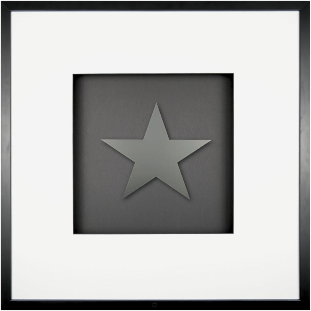 Quadratwerk Wandbild Pure Black Stern 58cm - Rahmen Schwarz, Hintergrund Schwarz, Passepartout Weiß/Schwarz