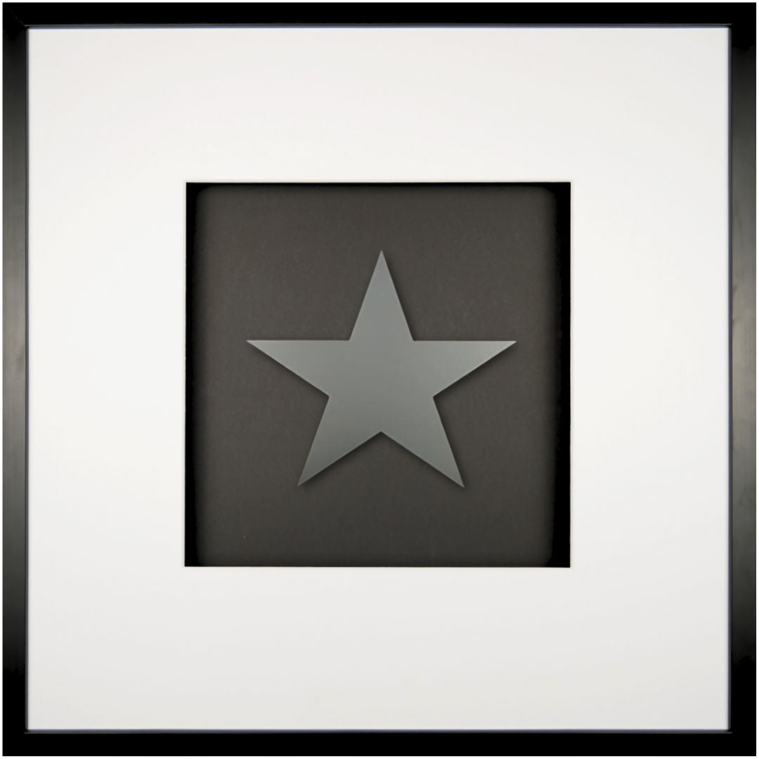 Quadratwerk Wandbild Pure Black Stern 58cm - Rahmen Schwarz, Hintergrund Schwarz, Passepartout Weiß/Weiß