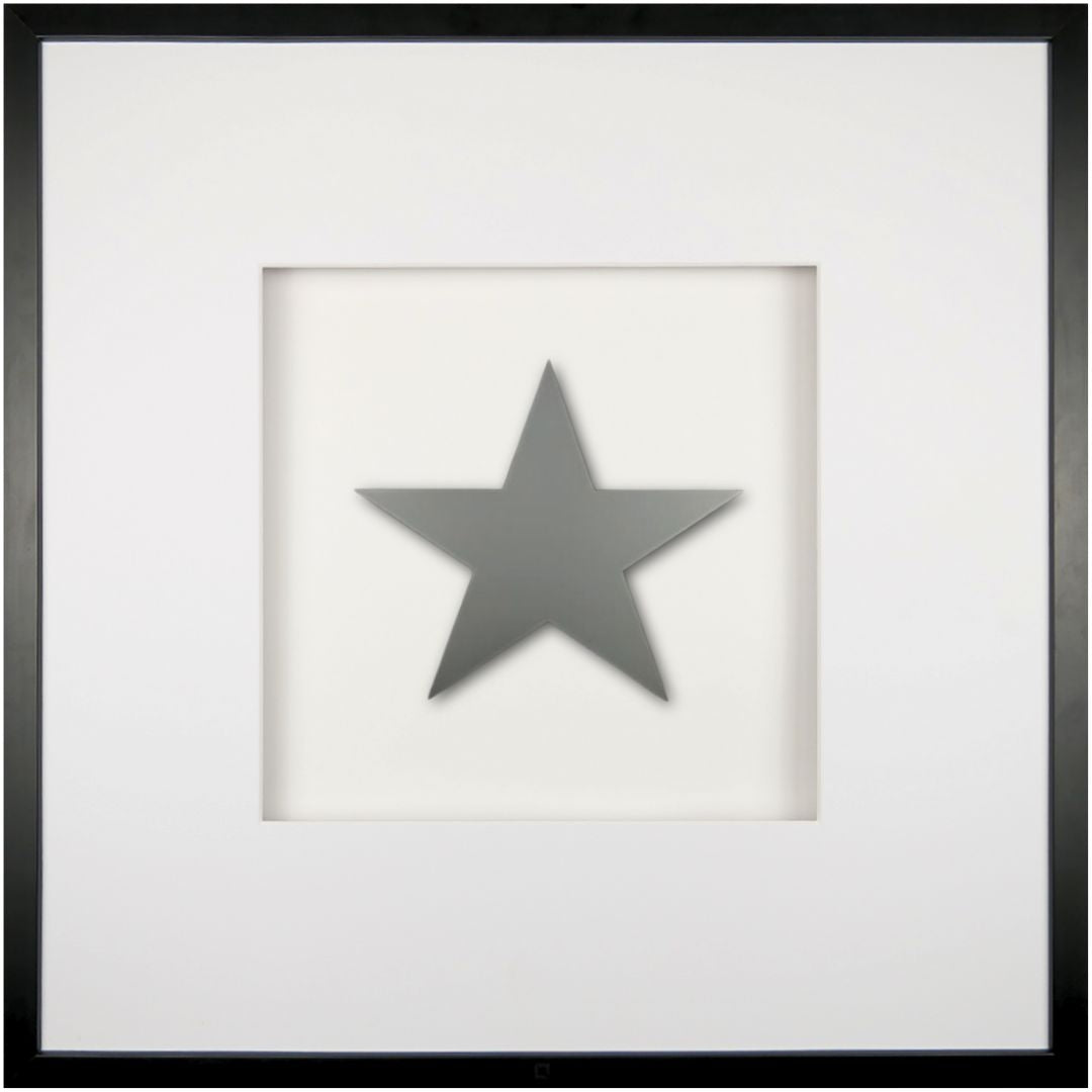 Quadratwerk Wandbild Pure Black Stern 58cm - Rahmen Schwarz, Hintergrund Weiß, Passepartout Weiß/Weiß