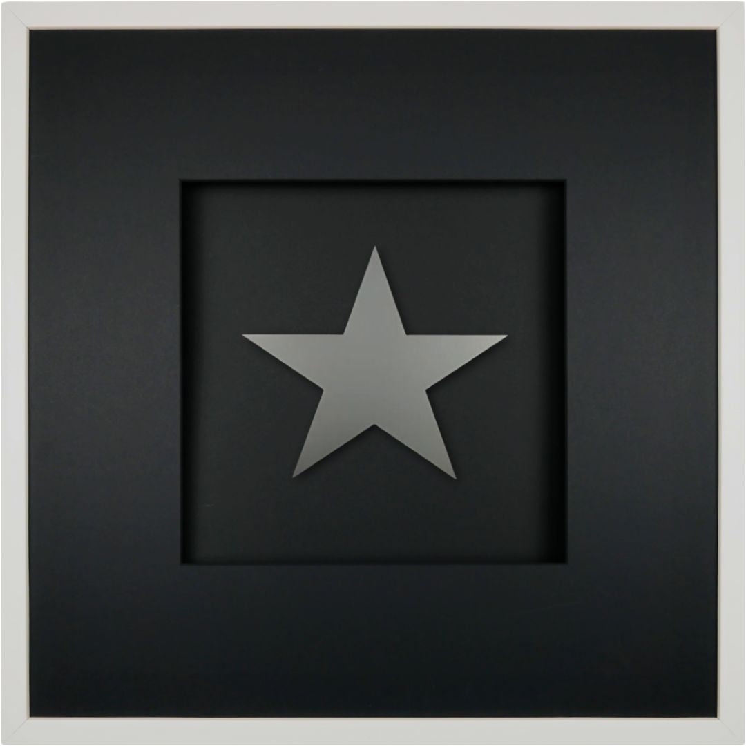 Quadratwerk Wandbild Pure Black Stern 58cm - Rahmen Weiß, Hintergrund Schwarz, Passepartout Schwarz/Schwarz