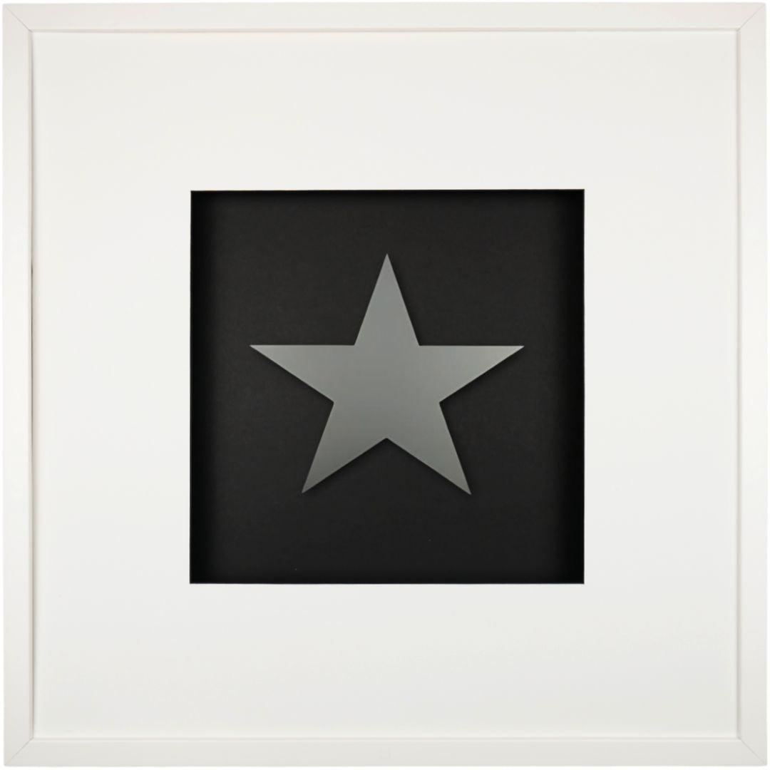 Quadratwerk Wandbild Pure Black Stern 58cm - Rahmen Weiß, Hintergrund Schwarz, Passepartout Weiß/Schwarz