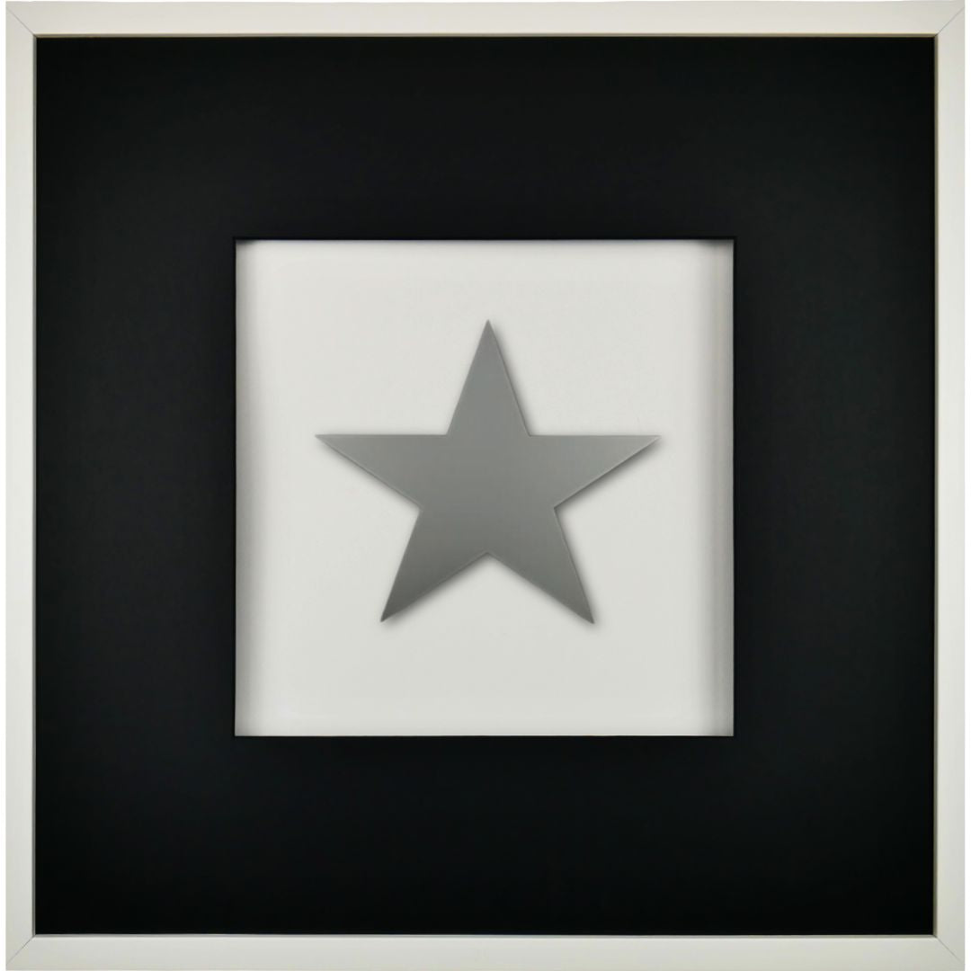 Quadratwerk Wandbild Pure Black Stern 58cm - Rahmen Weiß, Hintergrund Weiß, Passepartout Schwarz/Schwarz