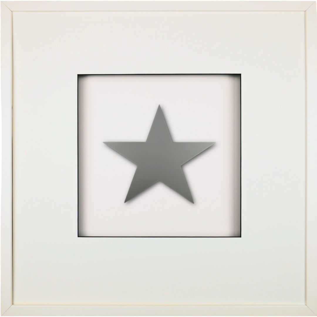 Quadratwerk Wandbild Pure Black Stern 58cm - Rahmen Weiß, Hintergrund Weiß, Passepartout Weiß/Schwarz