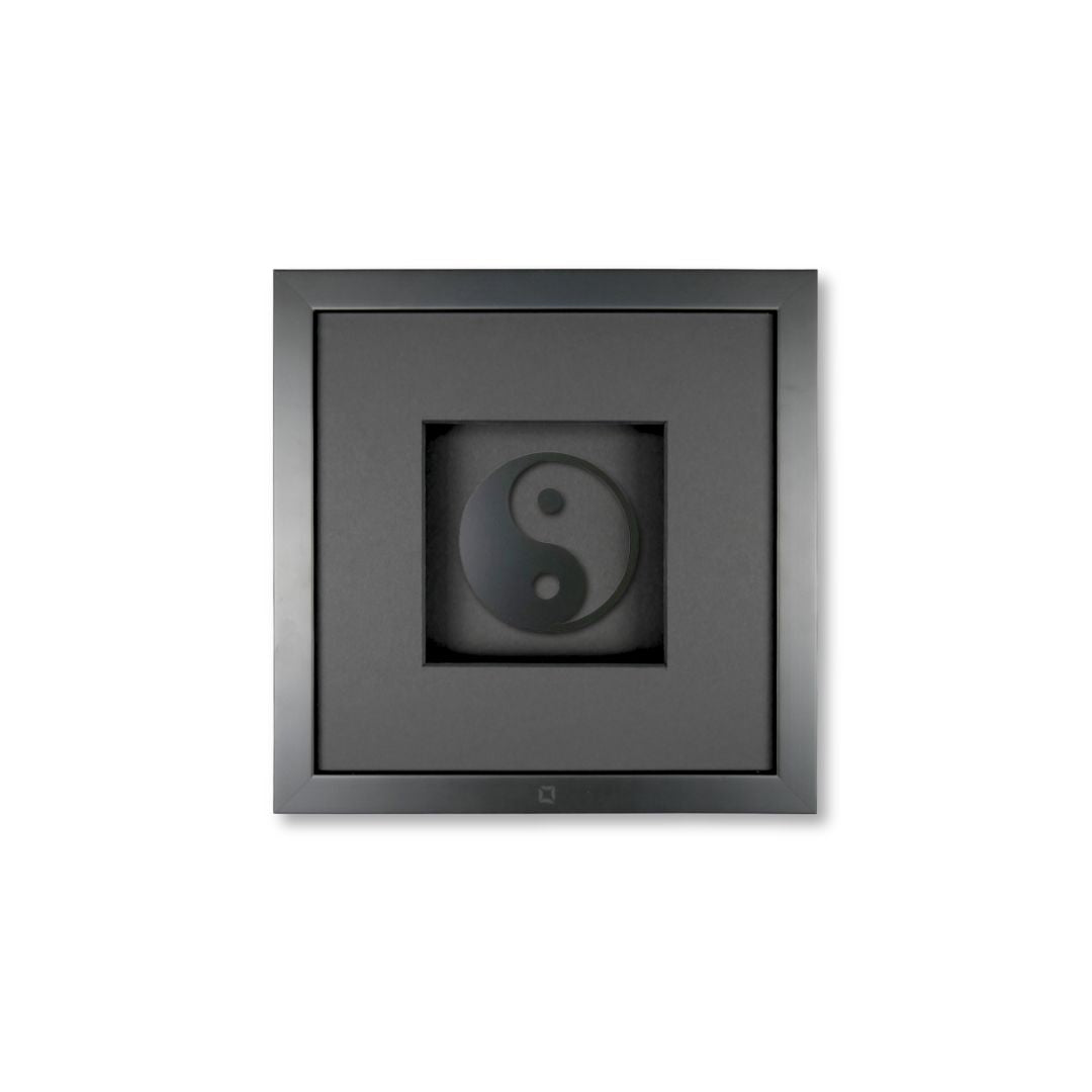 Quadratwerk Wandbild Pure Black Yin & Yan 27cm - Rahmen Schwarz, Hintergrund Schwarz, Passepartout Schwarz/Schwarz