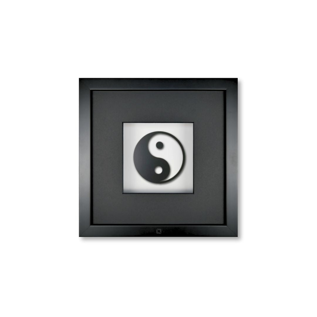 Quadratwerk Wandbild Pure Black Yin & Yan 27cm - Rahmen Schwarz, Hintergrund Weiß, Passepartout Schwarz/Schwarz