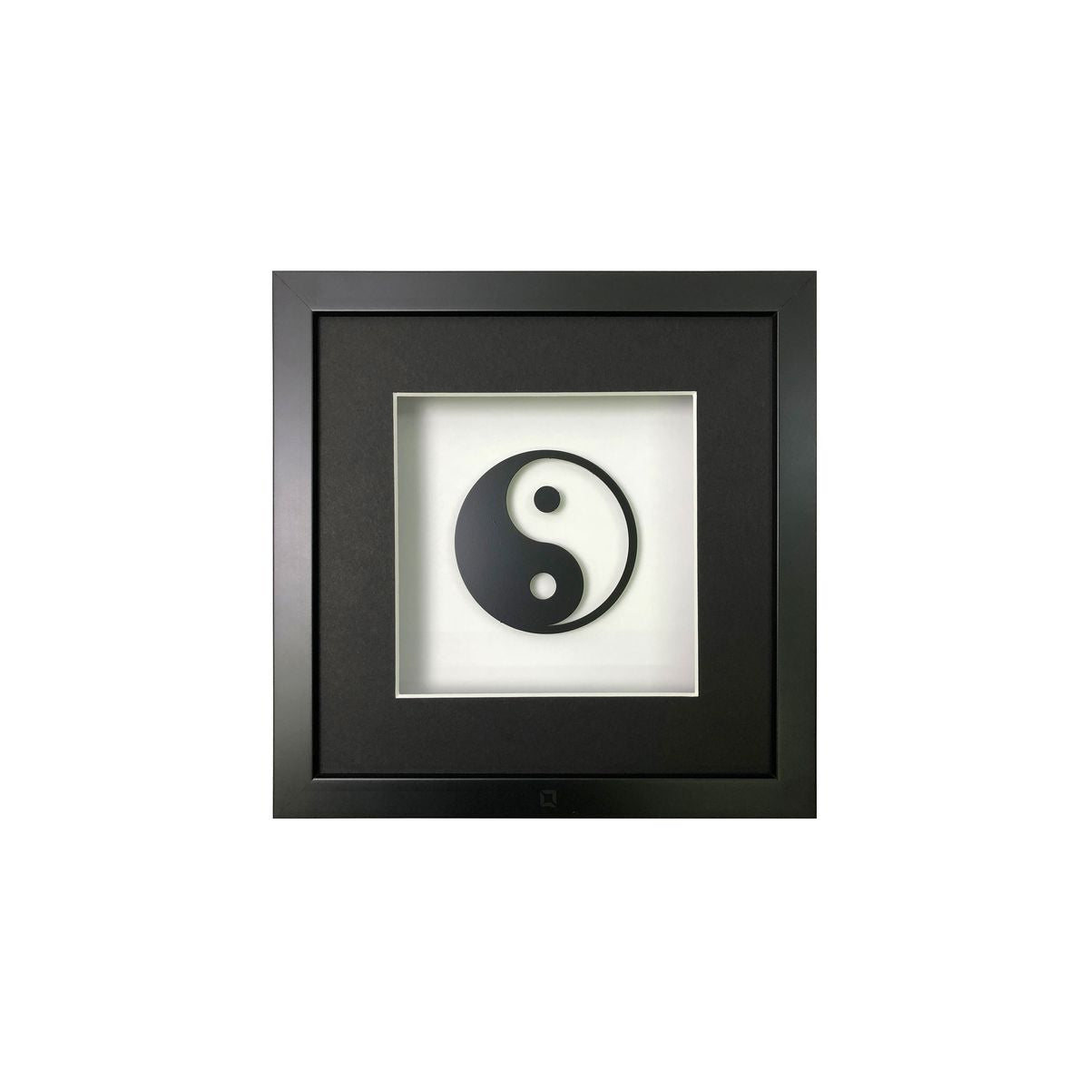 Quadratwerk Wandbild Pure Black Yin & Yan 27cm - Rahmen Schwarz, Hintergrund Weiß, Passepartout Schwarz/Weiß