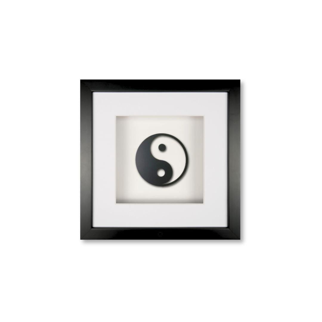 Quadratwerk Wandbild Pure Black Yin & Yan 27cm - Rahmen Schwarz, Hintergrund Weiß, Passepartout Weiß/Weiß