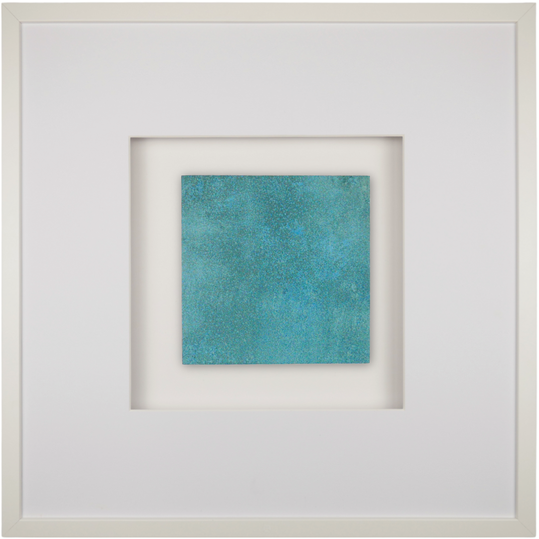 Wandbild SPECIAL EDITION Acqua Square 58x58 cm – großes Relief in leuchtendem Türkis-Patina, limitiertes 3D-Wandbild handgefertigt Made in Germany, weißer Rahmen