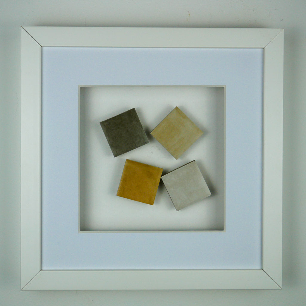 Wandbild SPECIAL EDITION Terre Panels 27x27 cm – vier Betonreliefs in Erdtönen, limitiertes 3D-Wandbild handgefertigt Made in Germany, weißer Rahmen