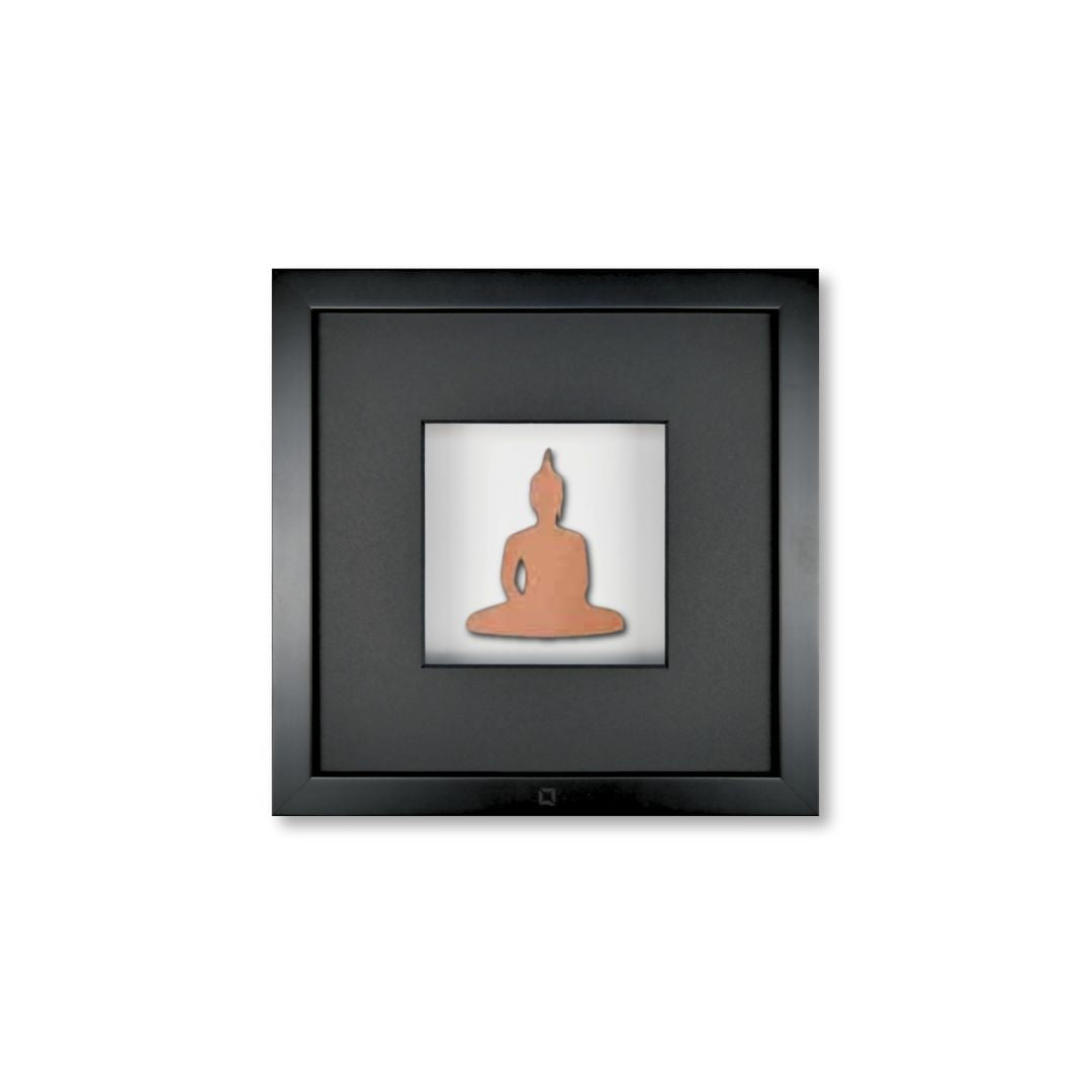 Quadratwerk Wandbild Nahaufnahme Detailansicht Urban Rust Buddha 27cm - Rahmen Schwarz, Hintergrund Weiß, Passepartout Schwarz/Schwarz