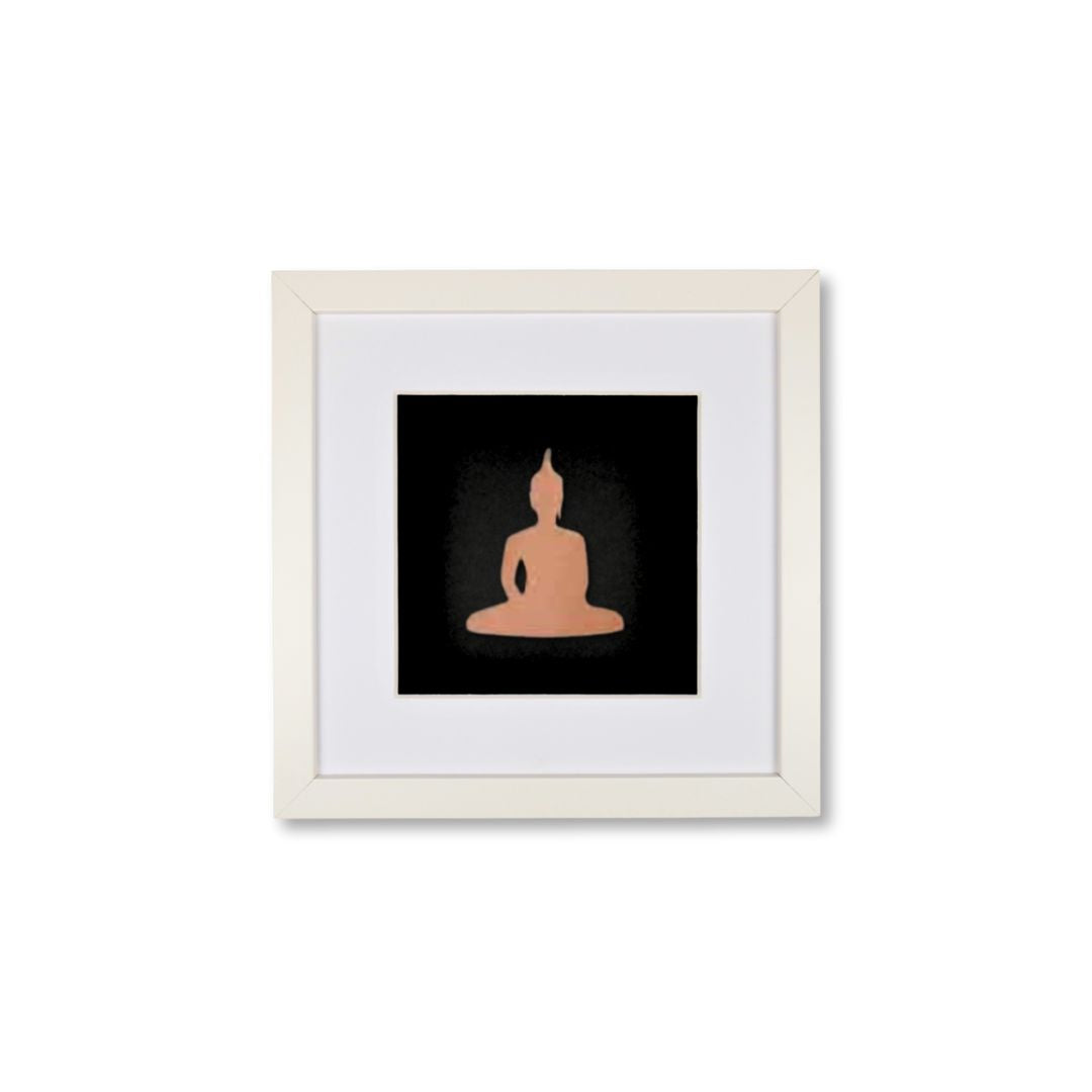 Quadratwerk Wandbild Nahaufnahme Detailansicht Urban Rust Buddha 27cm - Rahmen Weiß, Hintergrund Schwarz, Passepartout Weiß/Weiß