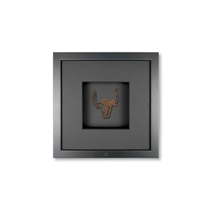 Quadratwerk Wandbild Nahaufnahme Urban Rust The Bull 27cm - Rahmen Schwarz, Hintergrund Schwarz, Passepartout Schwarz/Schwarz