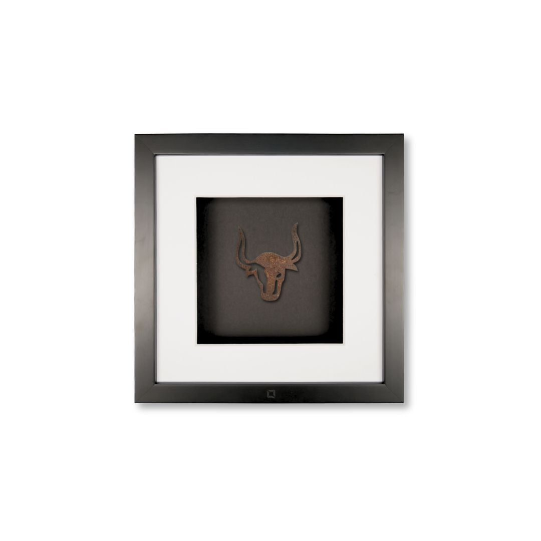 Quadratwerk Wandbild Nahaufnahme Urban Rust The Bull 27cm - Rahmen Schwarz, Hintergrund Schwarz, Passepartout Weiß/Weiß
