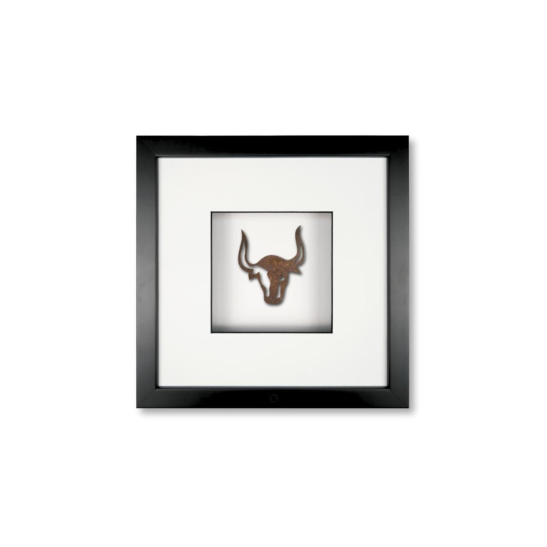 Quadratwerk Wandbild Nahaufnahme Urban Rust The Bull 27cm - Rahmen Schwarz, Hintergrund Weiß, Passepartout Weiß/Schwarz
