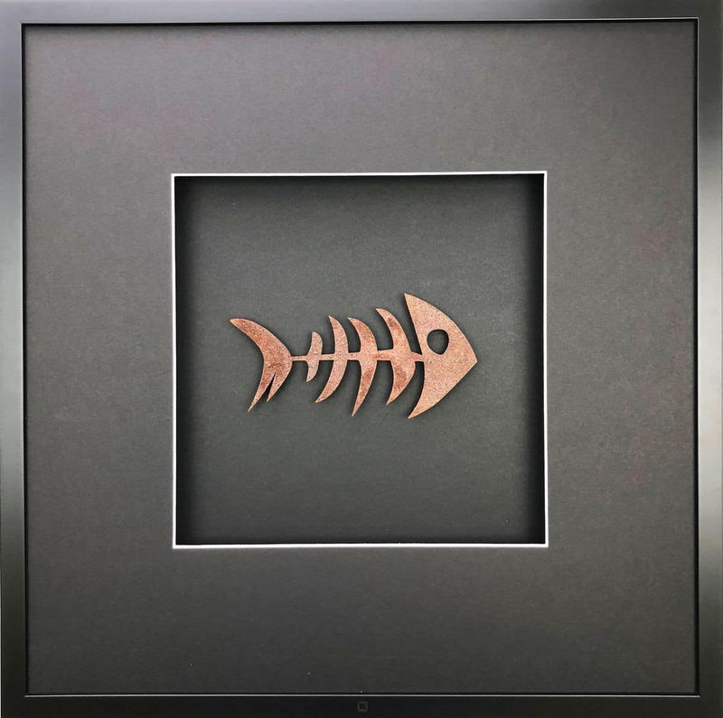 Quadratwerk Wandbild Urban Rust Fish 58cm - Rahmen Schwarz, Hintergrund Schwarz, Passepartout Schwarz/Weiß