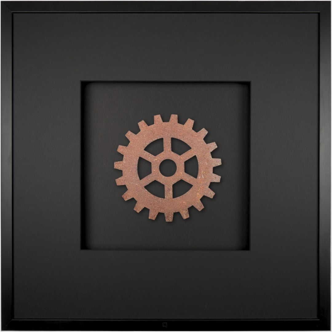 Quadratwerk Wandbild Urban Rust Gear 58cm - Rahmen Schwarz, Hintergrund Schwarz, Passepartout Schwarz/Schwarz