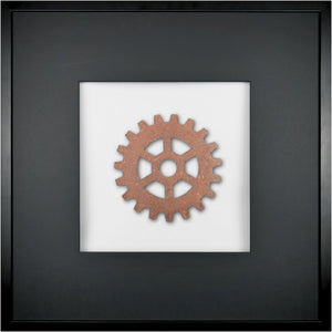 Quadratwerk Wandbild Urban Rust Gear 58cm - Rahmen Schwarz, Hintergrund Weiß, Passepartout Schwarz/Schwarz