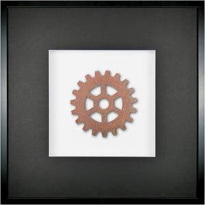 Quadratwerk Wandbild Urban Rust Gear 58cm - Rahmen Schwarz, Hintergrund Weiß, Passepartout Schwarz/Weiß