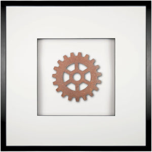 Quadratwerk Wandbild Urban Rust Gear 58cm - Rahmen Schwarz, Hintergrund Weiß, Passepartout Weiß/Schwarz