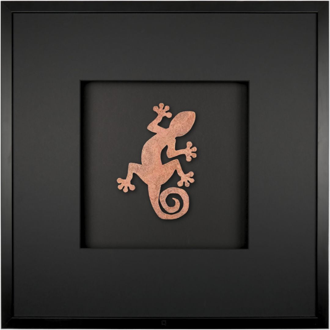 Quadratwerk Wandbild Urban Rust Gecko 58cm - Rahmen Schwarz, Hintergrund Schwarz, Passepartout Schwarz/Schwarz