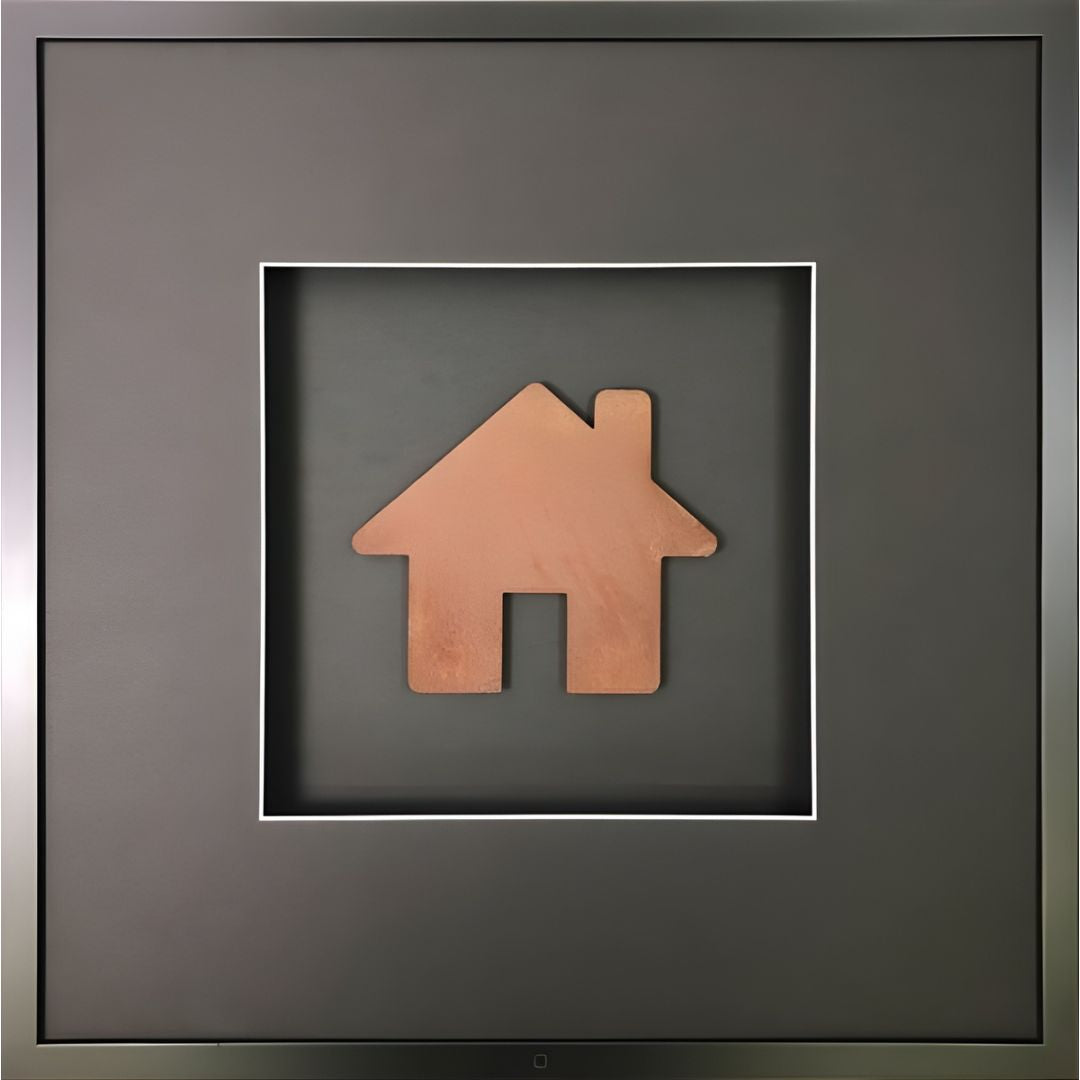 Quadratwerk Wandbild Urban Rust Haus 58cm - Rahmen Schwarz, Hintergrund Schwarz, Passepartout Schwarz/Weiß