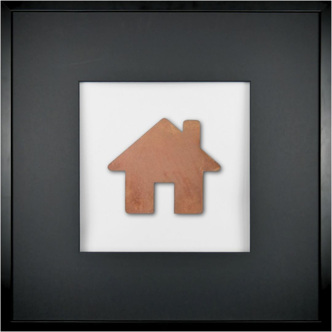 Quadratwerk Wandbild Urban Rust Haus 58cm - Rahmen Schwarz, Hintergrund Weiß, Passepartout Schwarz/Schwarz