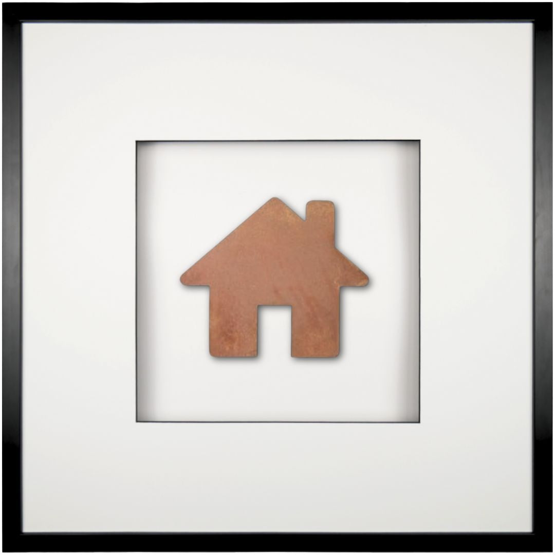 Quadratwerk Wandbild Urban Rust Haus 58cm - Rahmen Schwarz, Hintergrund Weiß, Passepartout Weiß/Schwarz