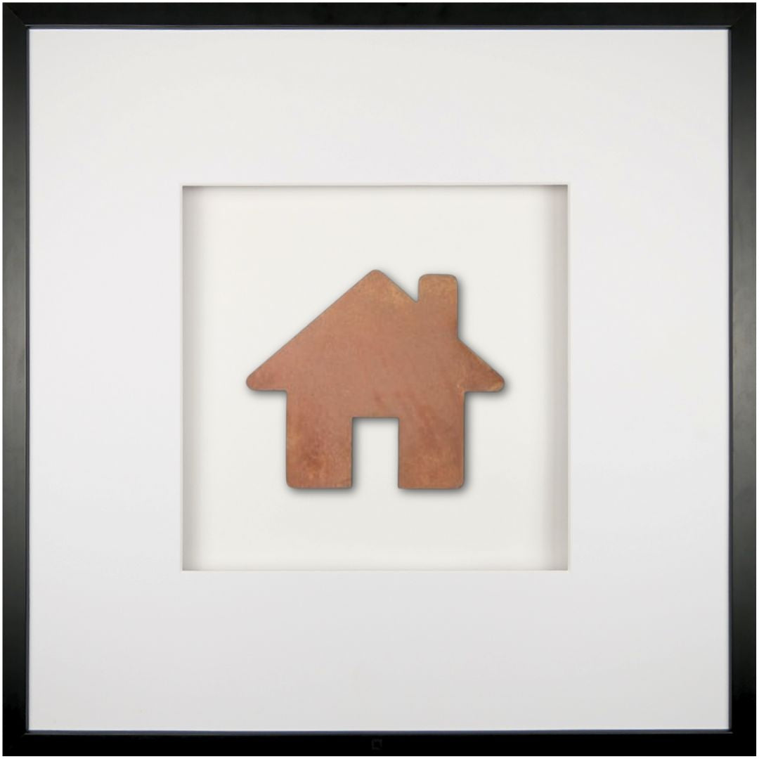 Quadratwerk Wandbild Urban Rust Haus 58cm - Rahmen Schwarz, Hintergrund Weiß, Passepartout Weiß/Weiß