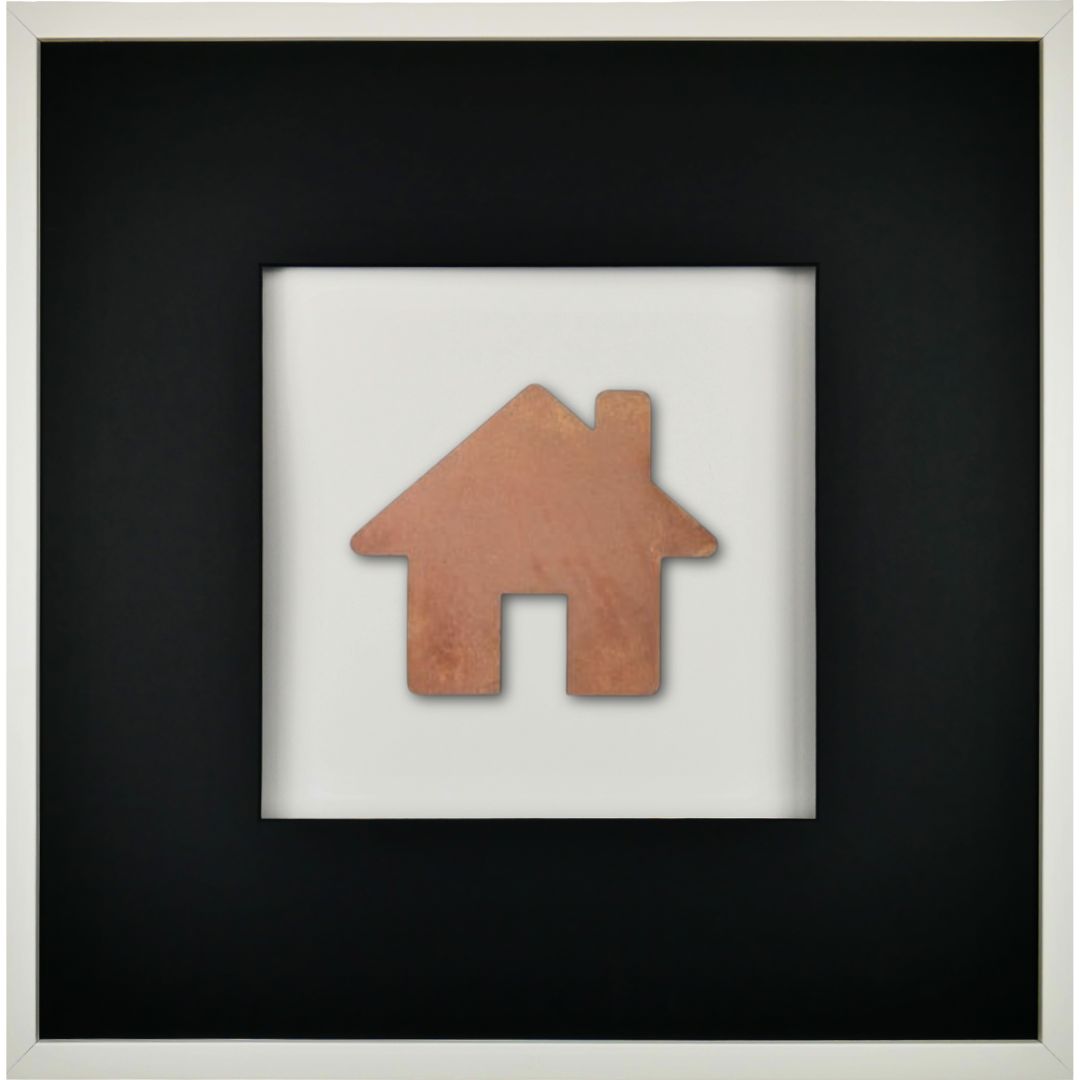 Quadratwerk Wandbild Urban Rust Haus 58cm - Rahmen Weiß, Hintergrund Weiß, Passepartout Schwarz/Schwarz