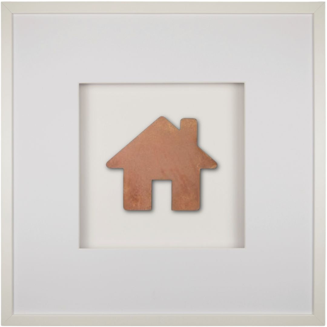 Quadratwerk Wandbild Urban Rust Haus 58cm - Rahmen Weiß, Hintergrund Weiß, Passepartout Weiß/Weiß