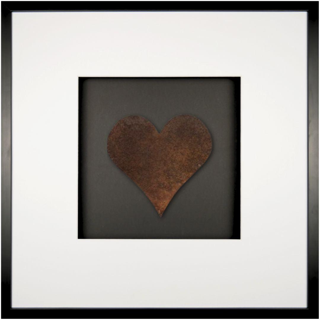 Quadratwerk Wandbild Urban Rust Heart 58cm - Rahmen Schwarz, Hintergrund Schwarz, Passepartout Weiß/Weiß