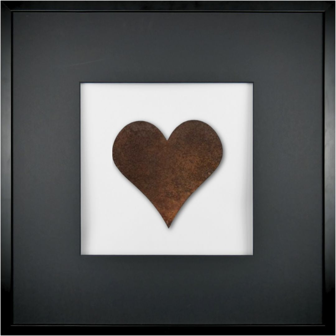 Quadratwerk Wandbild Urban Rust Heart 58cm - Rahmen Schwarz, Hintergrund Weiß, Passepartout Schwarz/Schwarz