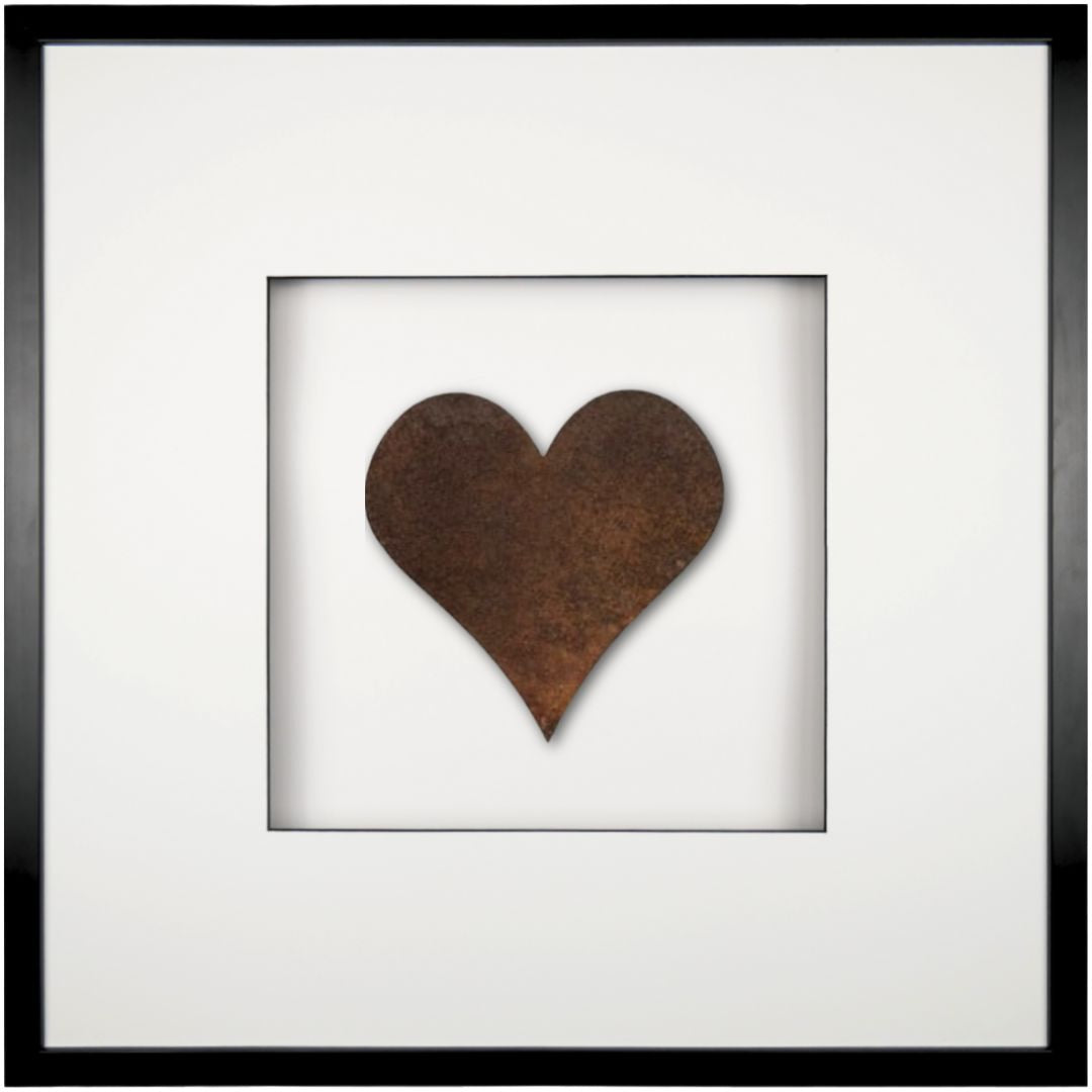 Quadratwerk Wandbild Urban Rust Heart 58cm - Rahmen Schwarz, Hintergrund Weiß, Passepartout Weiß/Schwarz