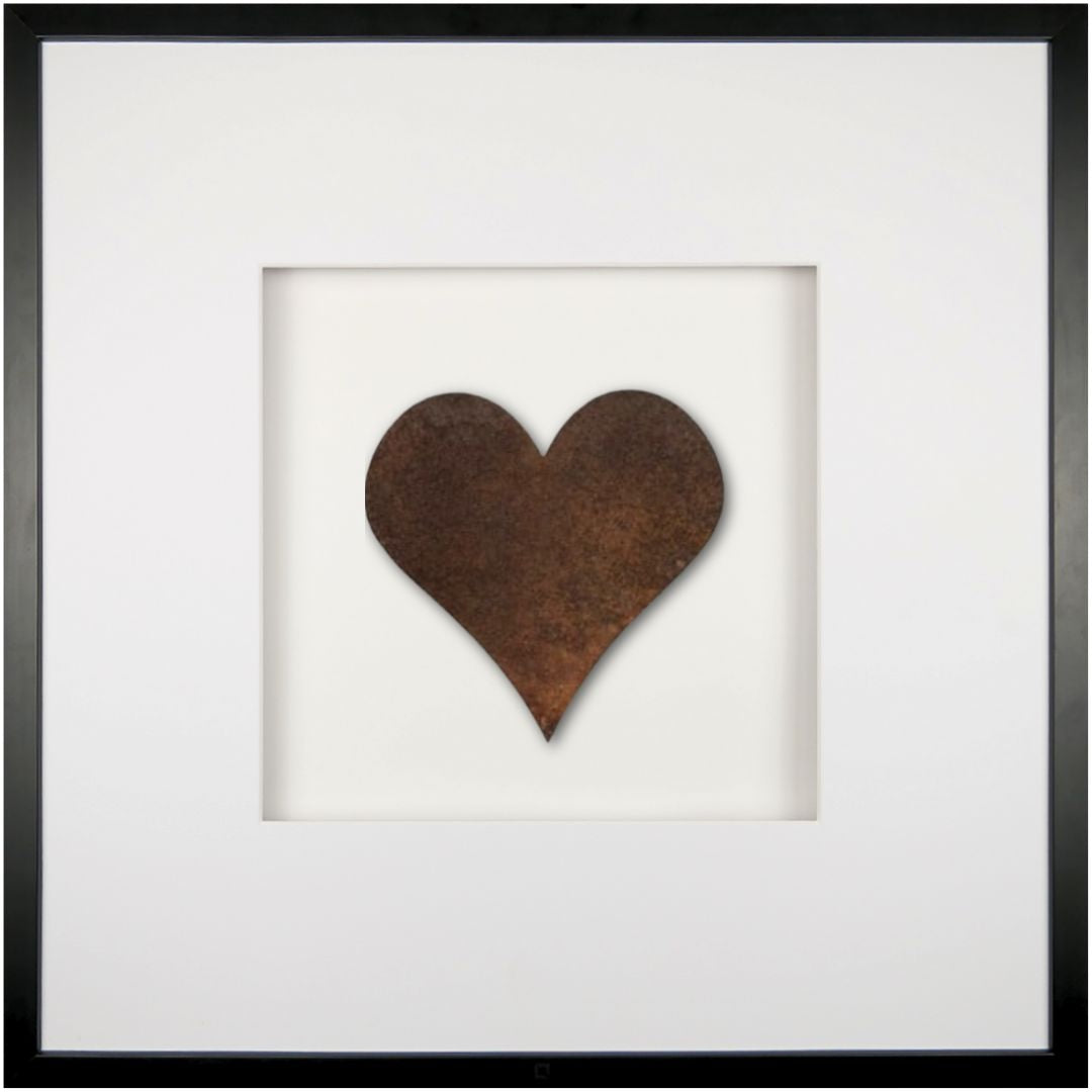 Quadratwerk Wandbild Urban Rust Heart 58cm - Rahmen Schwarz, Hintergrund Weiß, Passepartout Weiß/Weiß