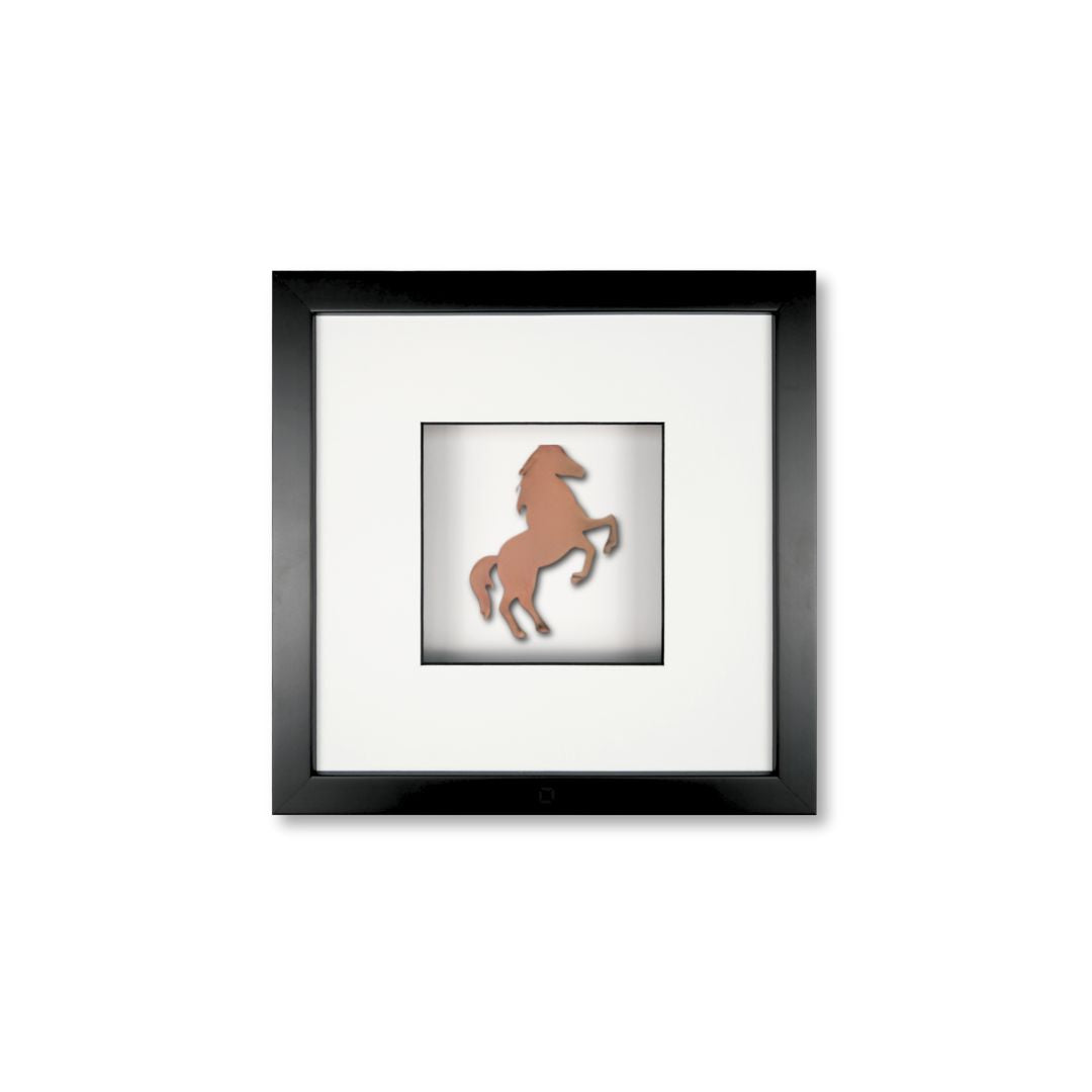 Quadratwerk Wandbild Urban Rust Horse 27cm - Rahmen Schwarz, Hintergrund Weiß, Passepartout Weiß/Schwarz