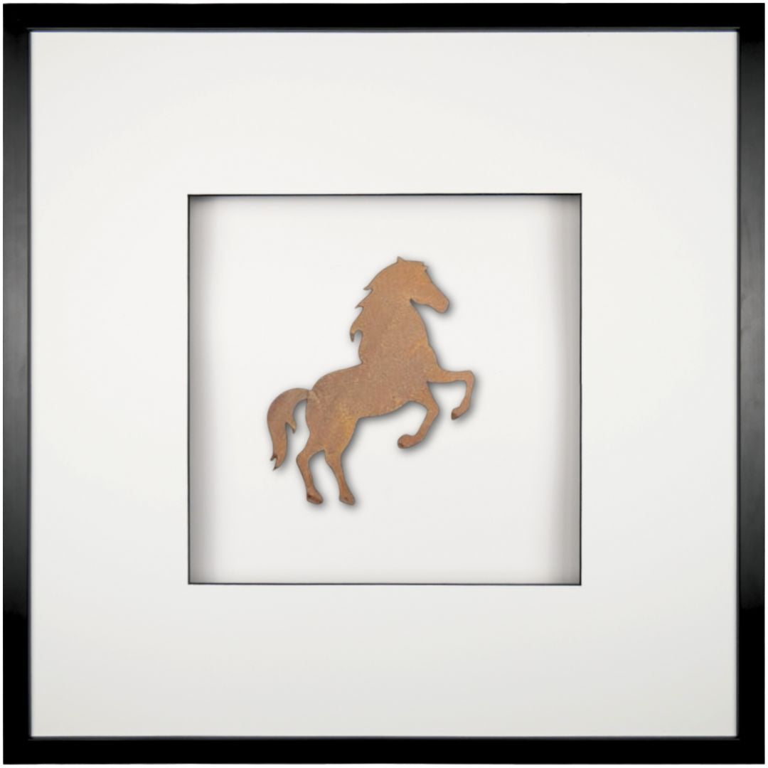 Quadratwerk Wandbild Urban Rust Pferd 58cm - Rahmen Schwarz, Hintergrund Weiß, Passepartout Weiß/Schwarz