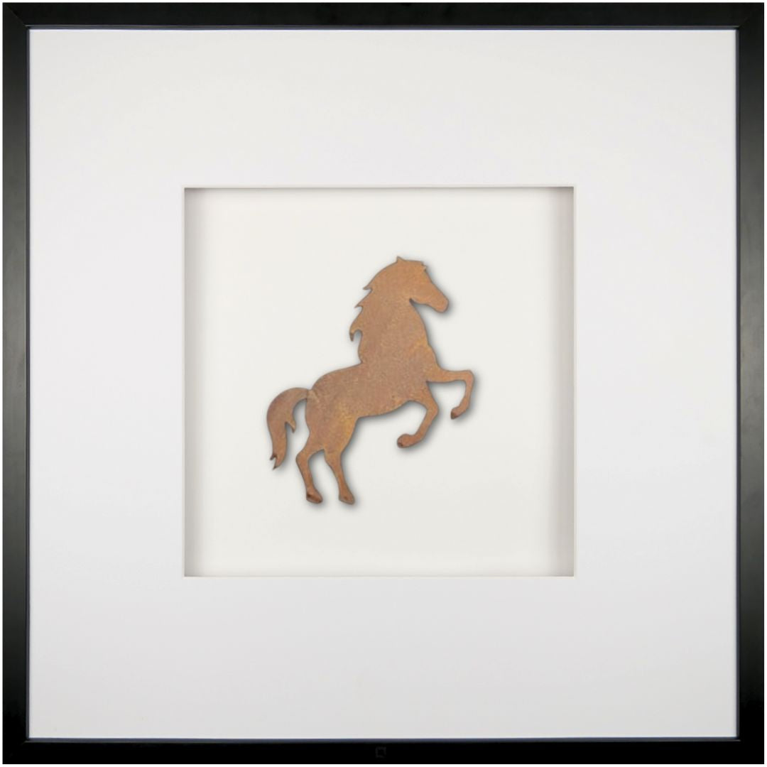 Quadratwerk Wandbild Urban Rust Pferd 58cm - Rahmen Schwarz, Hintergrund Weiß, Passepartout Weiß/Weiß