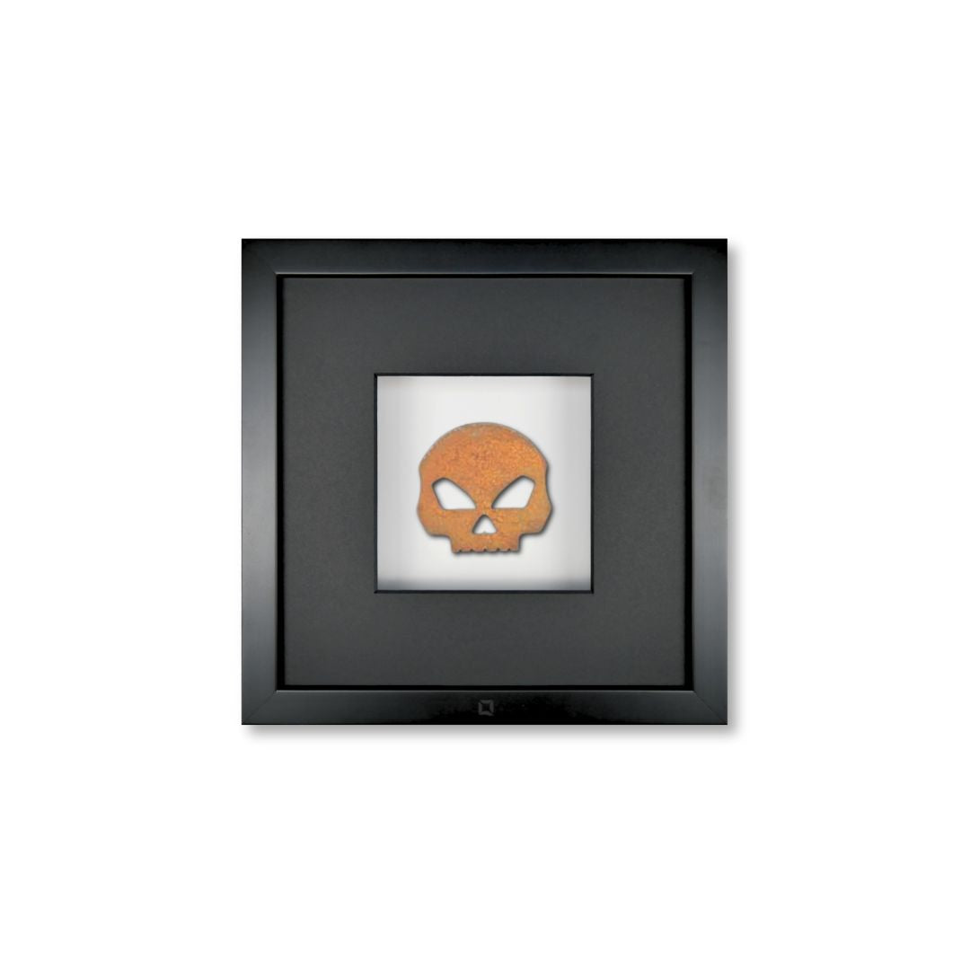 Quadratwerk Wandbild Urban Rust Skull 27cm - Rahmen Schwarz, Hintergrund Weiß, Passepartout Schwarz/Schwarz