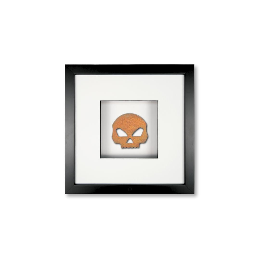 Quadratwerk Wandbild Urban Rust Skull 27cm - Rahmen Schwarz, Hintergrund Weiß, Passepartout Weiß/Schwarz
